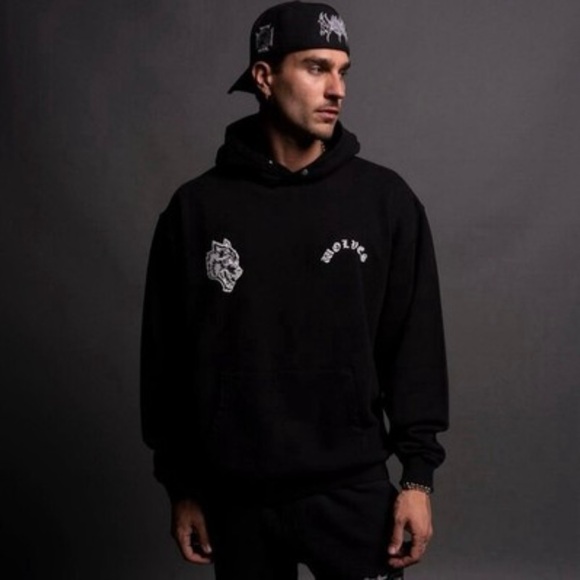 Darc Sport Wolf Chopper Hoodie in Black Mens Size L Studded Sporty Outdoor Hippy
